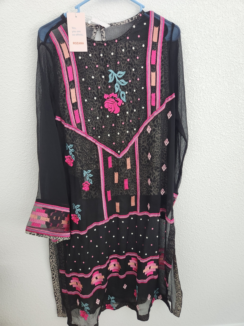 Ethnic Black & Pink Embroidered Women's Dress NWT
